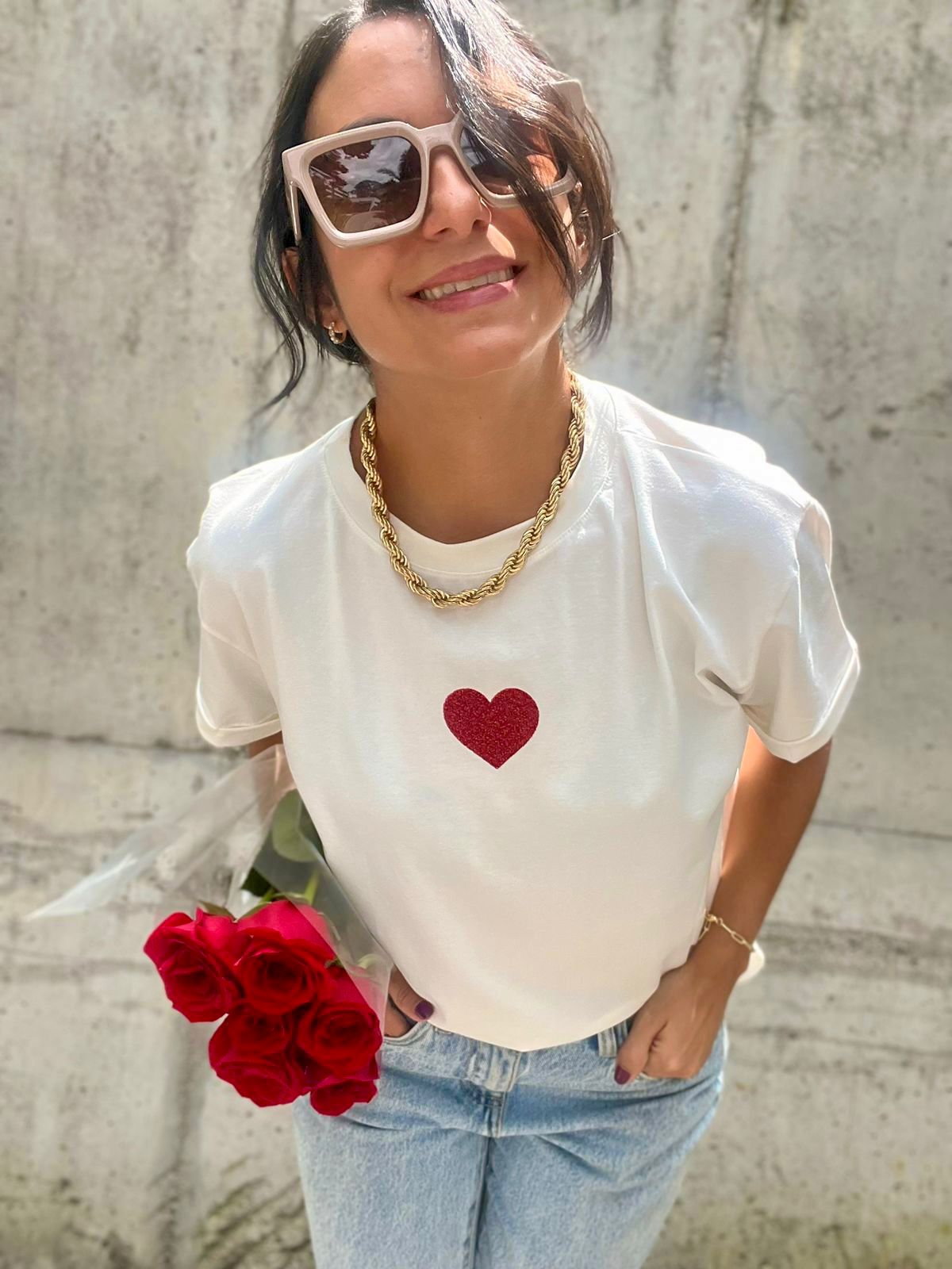 Camiseta corazón escarcha y mensaje espalda