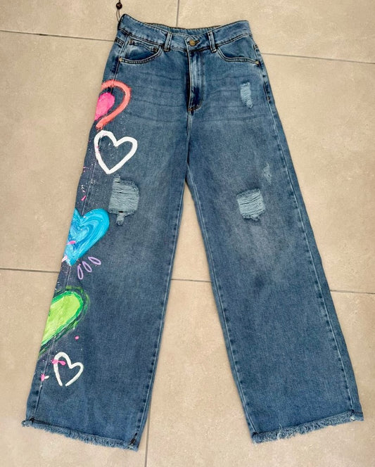 JEAN ANCHO CORAZONES COLORES
