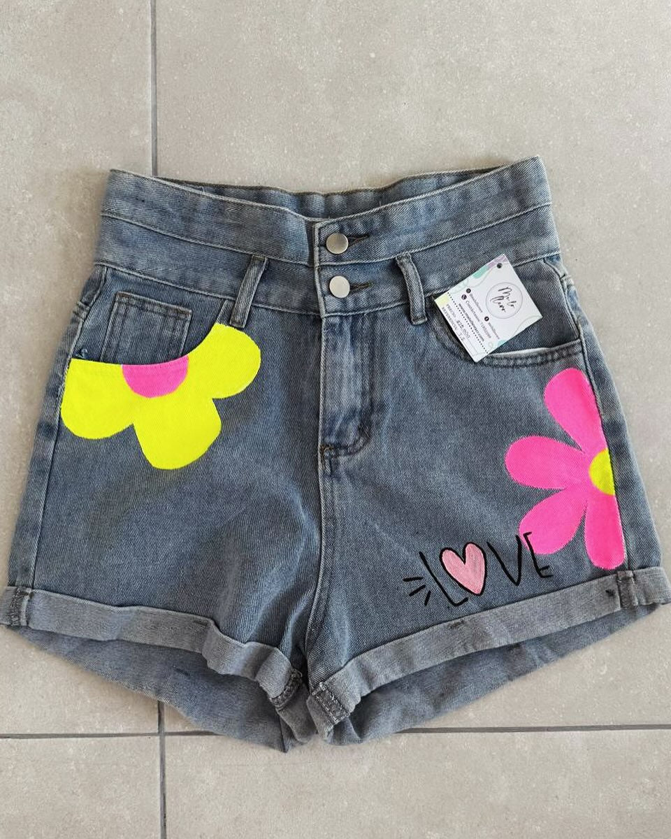 SHORT AZUL FLORES