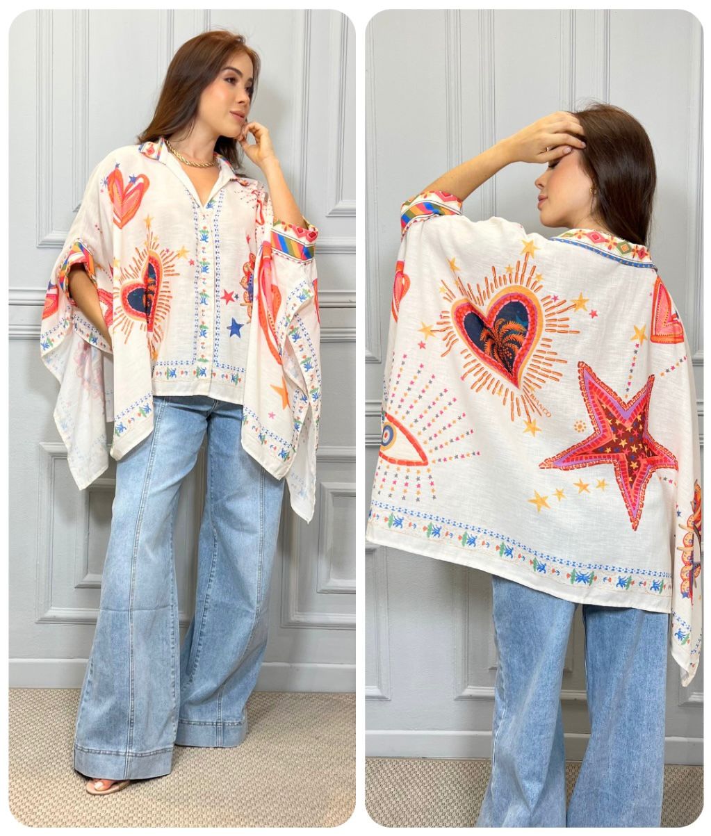 CAMISA TIPO CHAL CORAZON Y ESTRELLA
