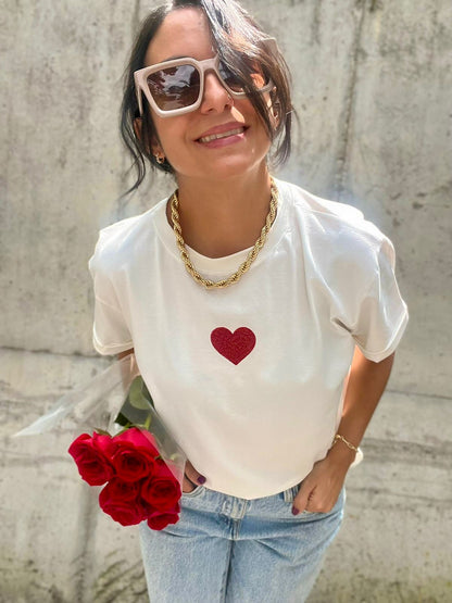 Camiseta corazón escarcha y mensaje espalda